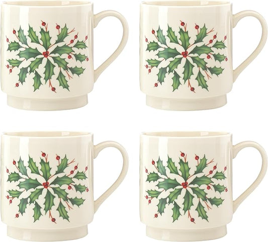 Lenox 853763 Holiday 4-Piece Stackable Mug Set, Christmas Dinnerware, Hosting