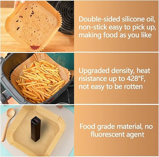 Large Air Fryer Disposable Paper Liners Nonstick 23cm Oven Airfryer Parchment Baking Paper ，Compatible For Ninja，Compatible For COSORI ，Grill Cooking Basket(16cm square,250 Pcs)