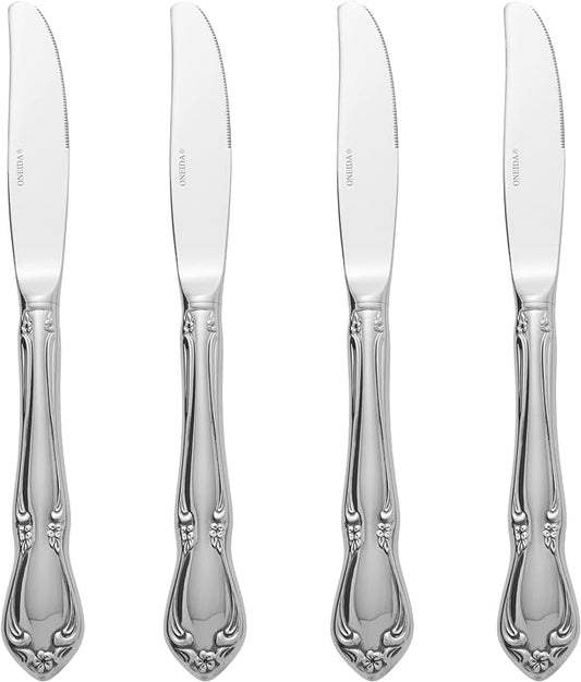 Oneida Chateau Fine Flatware Dinner Knives, Set of 4, 18/10 Stainless Steel