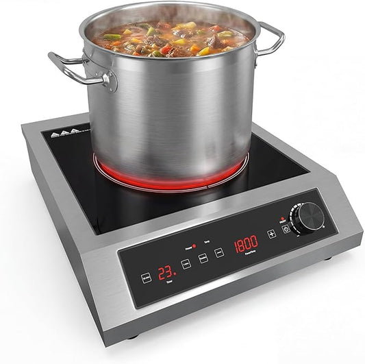 Sunvivi 1800W Induction Cooktop, Commercial-Grade Electric Countertop Burner with Timer, Induction Hot Plate with LED Screen, 10 Power(300W-1800W), 10 Temp Setting(140°F-536°F), Black
