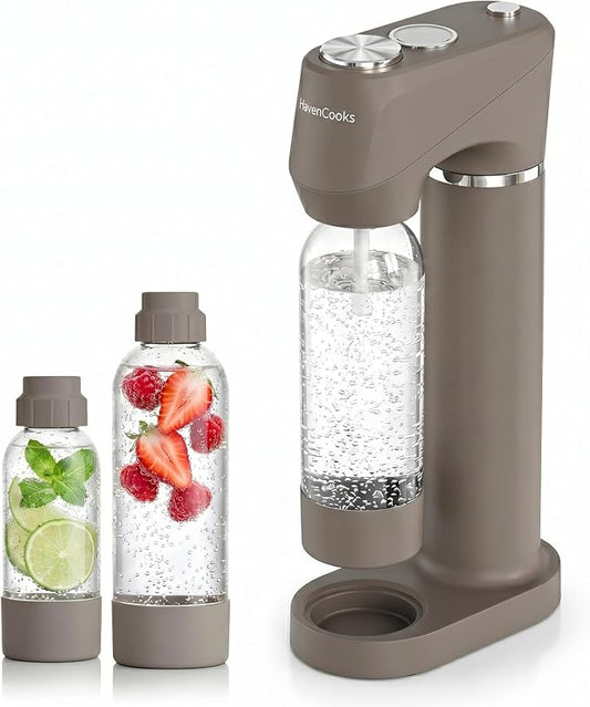 Home Sparkling Water Soda Maker with 2 BPA-Free Bottles (1L + 0.5L) - Carbonated Water Seltzer Fizzy Drink Machine, Compatible with Screw-In 60L CO2 Carbonator (Not Included), Gray