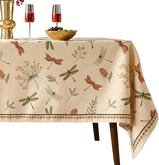 ISAENNE Designer Floral Linen Small Rectangular Tablecloth,French Off White Elegant Table Cloth,Washable Home Decor Tablecloths for Dining Thanksgiving Kitchen Christmas,55"*71"-Grace B