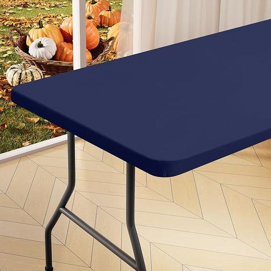 homing Rectangle Table Cloth Cover, Waterproof Polyester Elastic Fitted Tablecloth, Fits for 6 Foot Folding Tables, Washable Table Protector for Picnic, Camping, Outdoor (Navy Blue, 36" x 72")