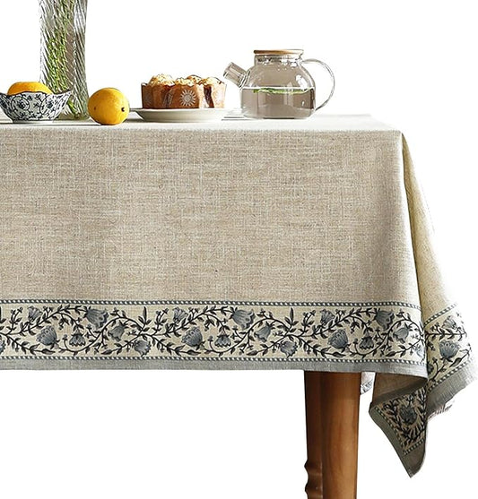 ISAENNE Designer Vintage Linen Elegant Rectangle Tablecloth,Chinoiserie Floral Table Cloth,Wrinkle Resistant Decor Table Cover for Dining Thanksgiving Kitchen Party,55"*71"-Segerman B