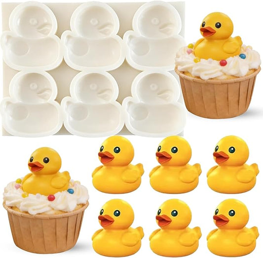 1Pc Cute Yellow Duck Silicone Mold 3D Rubber Duck Cake Decorating Fondant Mold for Cupcake Toppers Gum Paste Chocolate Candy Polymer Clay Epoxy Resin Birthday Parties Baking Food Grade