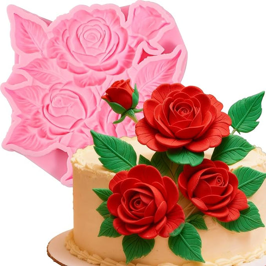 Rose Chocolates Silicone Molds, Flower Buds Leaves Wedding Cake Fondant Molds, Food-Grade Materials for Kitchen Baking, DIY Candy, Cookies Flower Paste Muffins Clay Resin Plaster-1Pcs