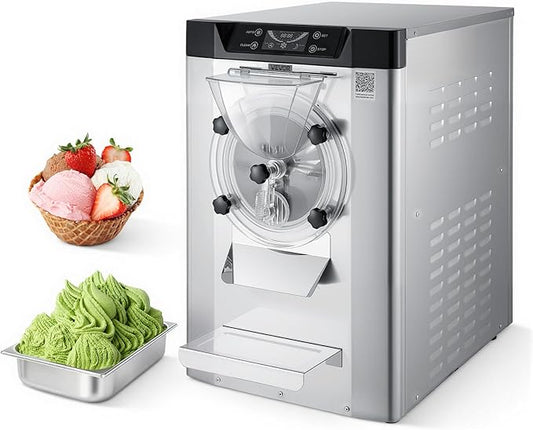 VEVOR Commercial Hard Ice Cream Machine, 2000W 3.17-5.28 Gal/Hour, Countertop Gelato Hard Serve Ice Cream Maker with 6L 304 Stainless Steel Cylinder, Auto Clean LED Panel for Snack Bar Restaurants
