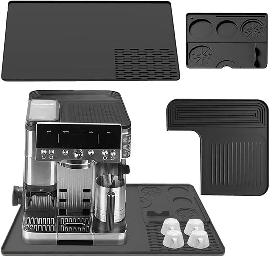 3-in-1 Silicone Coffee Machine Mat,for Ninja Luxe ES601 and ES701 Models: 24“ × 16” Coffee Machine Mat + Espresso Tamper Mat + Top Mat, Made from Food-Grade Silicone. Coffee Machine Accessories.