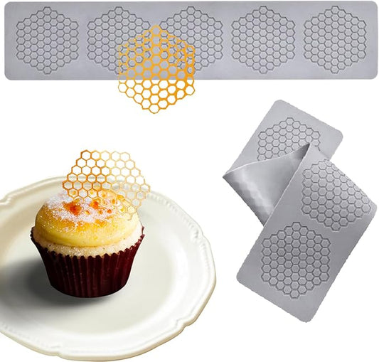 Honeycomb Molds Silicone (2 PCS) Jopgeey Tuile Fondant Molds with Hollow 3D Beehive Candy Lace Silicone Mold for Baking, Polymer Clay, Sugar Craft Dessert Cupcake Cake Decorating