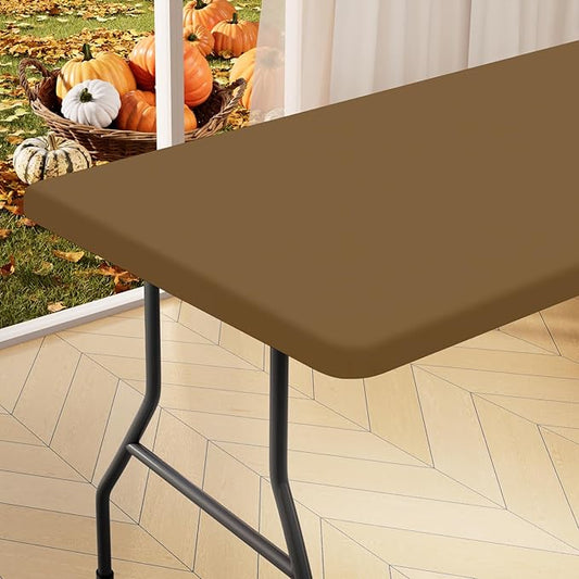 homing Rectangle Table Cloth Cover, Waterproof Polyester Elastic Fitted Tablecloth, Fits for 8 Foot Folding Tables, Washable Table Protector for Picnic, Camping, Outdoor (Brown, 30" x 96")