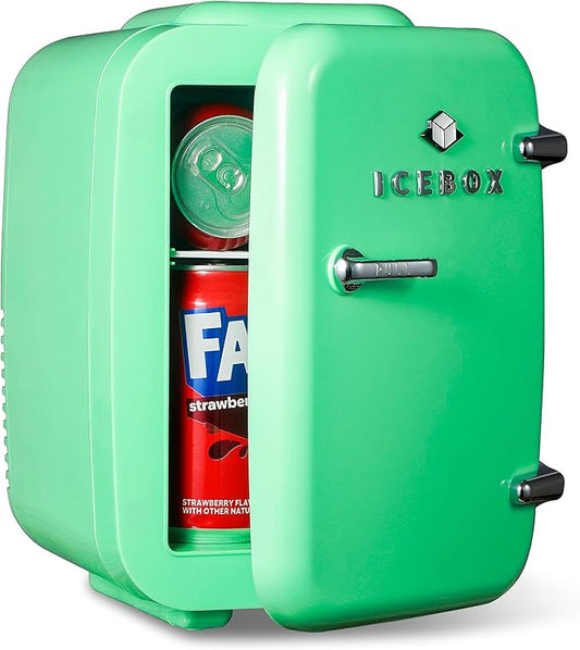 ICEBOX IBMF4MNT Mini Fridge For Bedroom, Skincare Refrigerator, Portable Cooler & Warmer for Makeup, for Office & Home, Mini (4 L / 6-Can), Mint Green