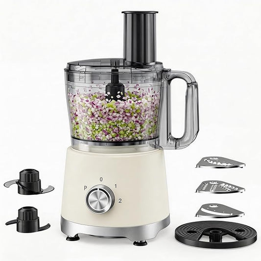 OLIXIS Food Processor 10.5 Cup, Vegetable Choppers with Slicing Shredding Chopping Kneading, Dishwasher Safe, Food Grinder, Stainless Steel Blades, for Smoothie Fruit Dough, 2.6QT, White