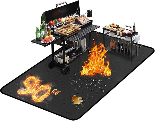 90 ×65 inches Under Grill Mats for Outdoor Grill/ Double-Sided Indoor Fireplace Mat Fire Pit Mat Fireproof Waterproof Oil-Proof, BBQ Mat Grill Pads Grilling Mat Protector for Deck Patio Gas Grills