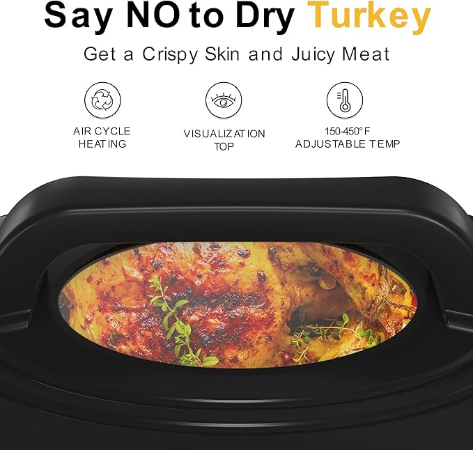28Qt Electric Roaster Oven, with Self-Basting Lid, Removable Pan, Cool-Touch Handles, 1450W Stainless Steel Turkey Roaster Oven, Silver