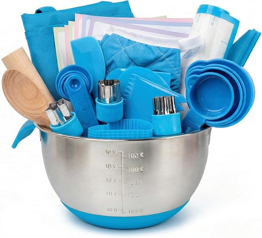 Kids Baking Set–Real Cooking Set for Kids with Kids Cooking Utensils & Kitchen Accessories, Measuring Tools & Baking Supplies,Great Gift for Pretend Play & Montessori Learning (Blue)