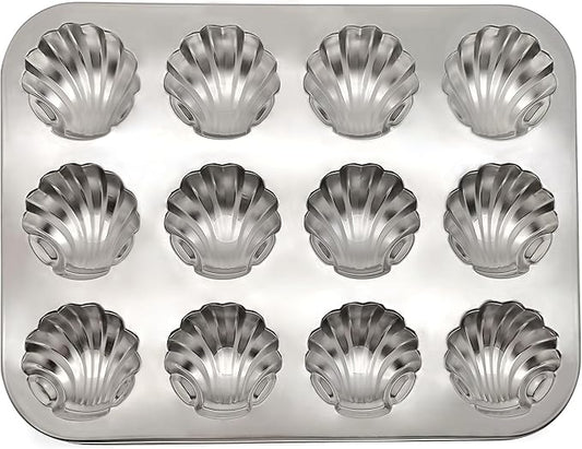 Fox Run Stainless Steel Scallop Shell Madeleine Pan, 12 French Cookie Mold Baking Pan