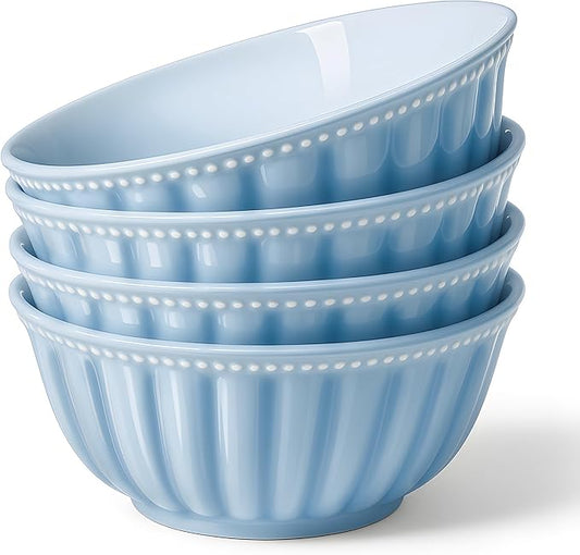 Ceramic Soup Serving Bowls for Kitchen, 6.4 Inch, Set of 4, Cereal Bowl Porcelain, Oven & Microwave Safe, Blue
