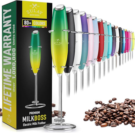 Zulay Kitchen Powerful Milk Frother Wand - Ultra Fast Handheld Drink Mixer - Electric Whisk Foam Maker for Coffee, Lattes, Cappuccino, Matcha & Creamer