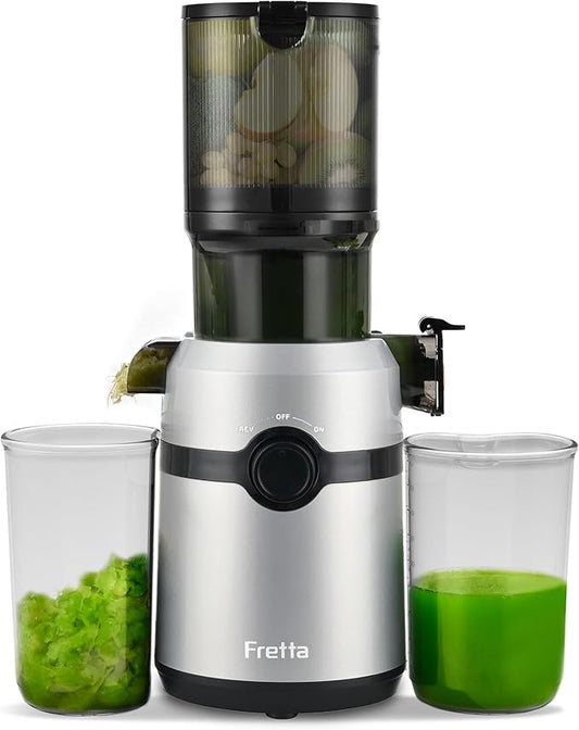 Juicer Machines,Fretta Cold Press Juicer Machines with American-Sourced PCTG Material,Fit Whole Fruits & Vegetables,Easy to Clean,Truly BPA-Free,Silver