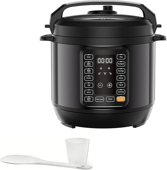 Simple Deluxe 6QT Electric Pressure Cooker, 16-in-1 & Non-Stick Stainless Steel Multi Cooker with 12 Presets for Slow Cook, Meat Stew, Steam, Sauté, Canning, Yogurt Maker, Dishwasher Safe, Black