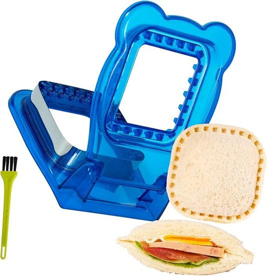 LEPCY Uncrustables Sandwich Maker Sealer Cutter, Crustless Sandwich Cutter, PB&J Uncrustable Maker - Translucent Blue, Square Shape