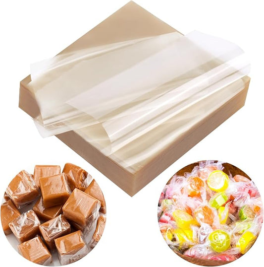 Candy Wrappers for Homemade Candy, 1000 Square Sheets Natural Cellophane, 5"x5" Clear Caramel Wrappers for Chocolate Lollipop Candy Making Supplies