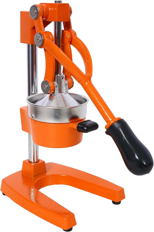 Cast Iron Citrus Juicer, Extra-Large Commercial Grade Manual Hand Press, Heavy Duty Countertop Squeezer for Fresh Orange Juice (Orange)
