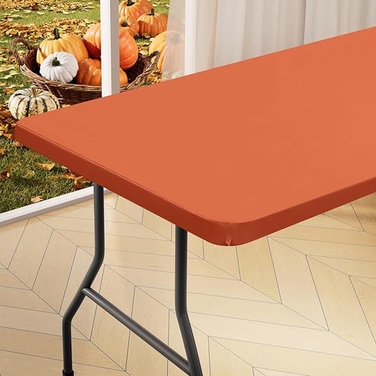 homing Rectangle Table Cloth Cover, Waterproof Polyester Elastic Fitted Tablecloth, Fits for 6 Foot Folding Tables, Washable Table Protector for Fall, Thanksgiving, Harvest Party (Rust, 30" x 72")