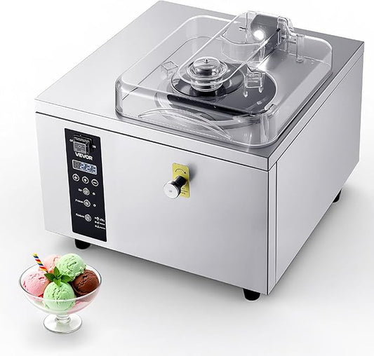 VEVOR Commercial Hard Ice Cream Machine, 500W 1.32 Gal/Hour, Gelato Hard Serve Ice Cream Maker with 2.8L 304 Stainless Steel Cylinder, Auto Clean LED Panel High Productivity for Snack Bar Restaurants