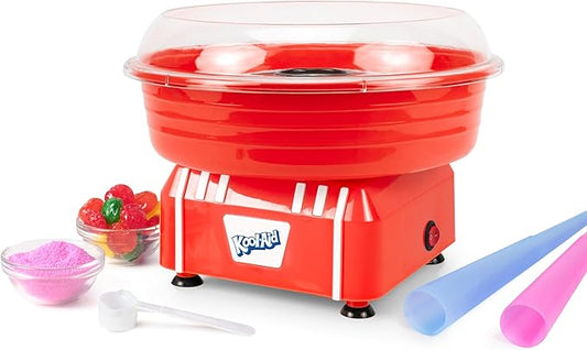 Kool-Aid Cotton Candy Machine - Fun Cotton Candy Machine for Kids with 2 Reusable Cones, 1 Sugar Scoop, and 1 Extractor Head – Red