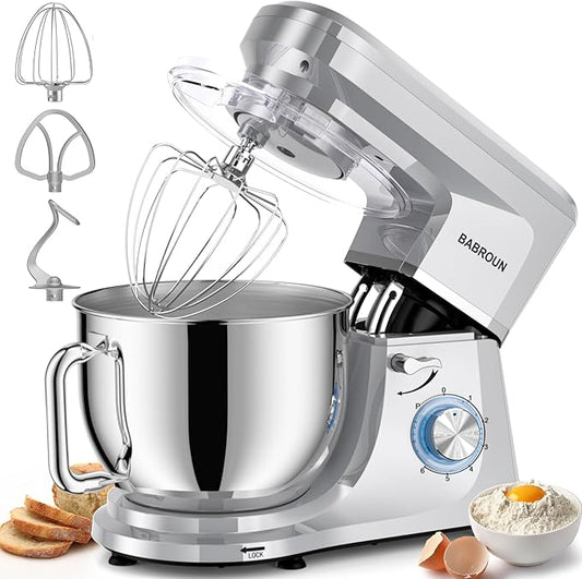 Dough Mixer 8.45 QT Electric Mixer - 660W 6 Speed Large Capacity Kitchen Stand Mixer with Whisk Dough Hook Mixing Beater Household Food Mixer for Baking Cakes Cookie Bread Salad