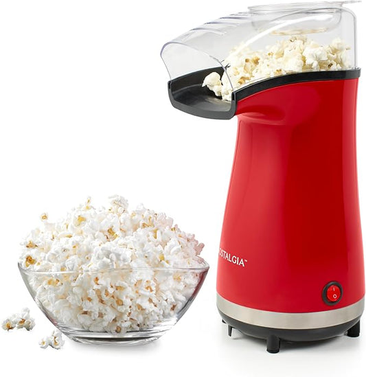 Nostalgia Air Popper Popcorn Maker – 16 Cups Oil-Free Pop Corn – Includes 4-oz Measuring Cup – Perfect for Family Movie Nights – Red