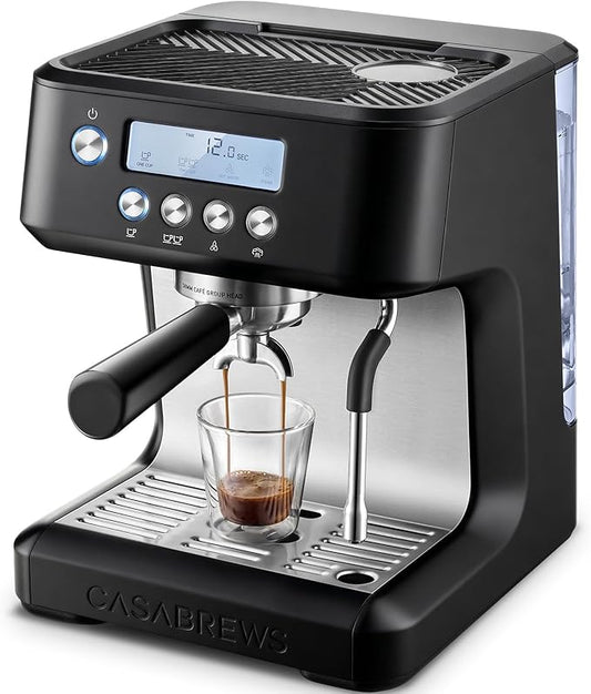 CASABREWS Ultra Espresso Machine with LCD Display, 20 Bar Espresso Maker with Powerful Milk Frother, Customizable Brewing Temperature, Barista-Level Latte and Cappuccino Machine for Home, Black