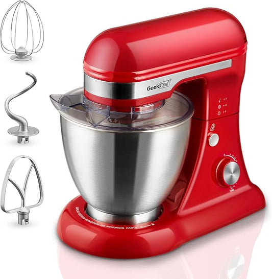 Geek Chef Electric Stand Mixer, 4.8QT 12 Speeds Tilt-head Food Mixer with Dough Hook, Whisk, Beater, Bowl, Rotary Knob for Home Kitchen Use, Bright Red