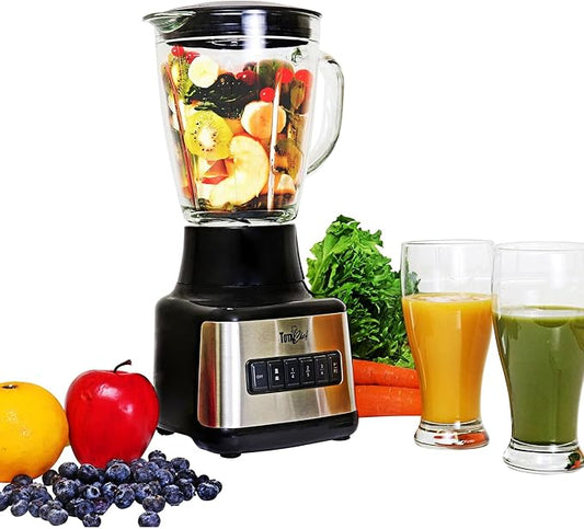 Total Chef Countertop Blender – Electric Mixer for Smoothies, Ice Crush & Pulse Function, Heavy Duty Glass Pitcher licuadora With 6 Speed, Kitchen Appliance, Dishwasher-Safe Jar, Black
