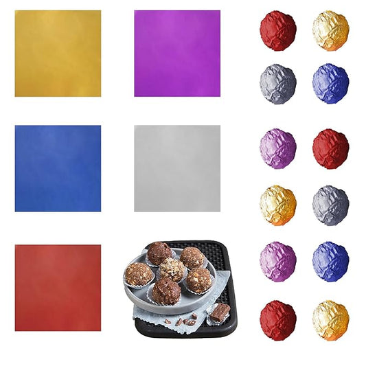 PABCK 500 Pcs 5 Colors Chocolate Wrappers Aluminium Foil Paper Wrapping Papers Square Sweets Lolly Paper Food Candy Tin Foil Wrapper for Candy Packaging Decoration (4x4 inches)