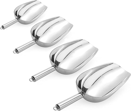 Cedilis Set of 4 Stainless Steel Ice Scoops, 8/12/16/24oz Metal Scooper for Freezer, Ice Machines, Pet Food, Flour, Candy, Coffee Beans, Dishwasher Safe