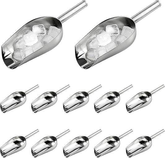 12 Pcs Premium Ice Scoop for Freezer, Multipurpose Metal Ice Scoop for Ice Machine - Stainless Steel Small Ice Scooper for Ice Bucket - Kitchen Gadgets Cookie Flour Pet Dog Food Scoop
