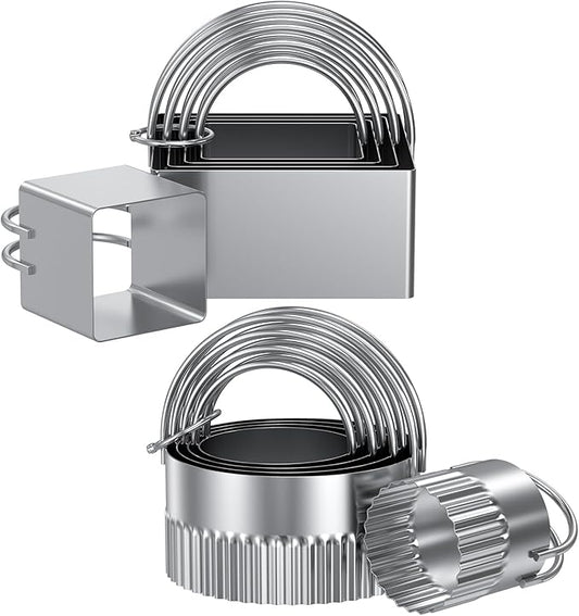 Biscuit Cutter Set of 10 pcs, Square and Fluted Cookie Cutter Set with Handle, Stainless Steel Round Biscuit Cutters, Professional Baking Dough Tools