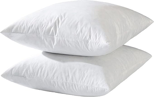 14x14 Decorative Throw Pillow Inserts-Down Feather Pillow Inserts-Square-Cotton Fabric-Set of 2-White.