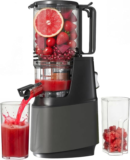 Cold Press Juicer, Juicer Machines with 5.3" Wide Feed Chute, Slow Masticating Juicer for Whole Fruits and with VegetablesHigh Yield (Gray)