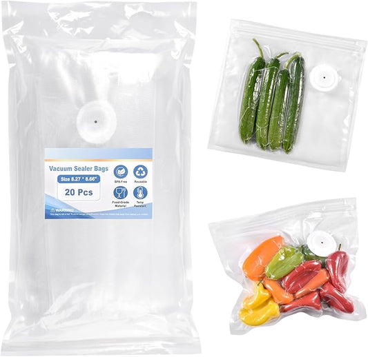 Vacuum Sealer Bags, Double Zipper Seal BPA Free Microwaveable Vacuum Storage Bag for Food