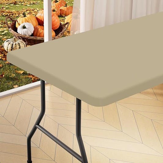 homing Rectangle Table Cloth Cover, Waterproof Polyester Elastic Fitted Tablecloth, Fits for 4 Foot Folding Tables, Washable Table Protector for Picnic, Camping, Outdoor (Taupe, 24" x 48")