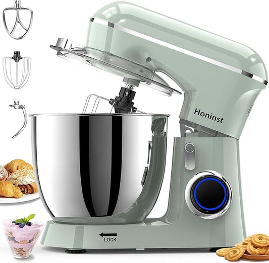 Honinst Stand Mixer, 6.5QT 10-Speed Tilt-Head Electric Stand Mixer, 3-In-1 Kitchen Mixer with Bowl, Dough Hook, Whisk and Beater, Food Mixer for Baking, Cake and Most Home Cooks, Green