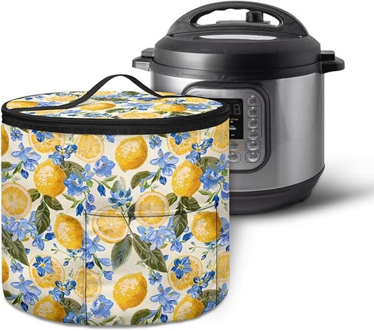 Lemon Insulated Pressure Cooker Appliance Cover, Also Fit for Rice Cooker, Air Fryer and Crock Pot, 6 Qt Dust Cover with Pocket for Spoon/Cooking Utensils/Recipes
