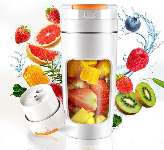 Slim Portable Blender Cup, 20oz (600ml) Personal Travel Juicer with Leakproof Lid, USB-C Rechargeable Licuadora Portatil for Smoothies and Shakes, Auto-Cleaning(white)