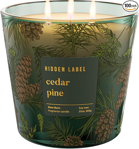 Cedar Pine Scented Candle, 30oz Natural Soy Wax, 3 Wick Large Winter Forest Candle for Home, 100+ Hours Clean Burn, Fresh Cut Christmas Tree Aroma for Holiday Decor, Stress Relief & Gifting