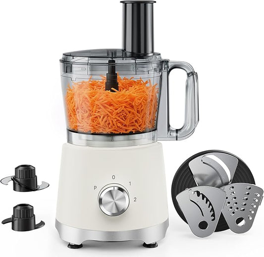 OLIXIS Food Processor 10.5 Cup, Vegetable Choppers with Slicing Shredding Chopping Kneading, Dishwasher Safe, Food Grinder, Stainless Steel Blades, for Smoothie Fruit Dough, 2.6QT, White