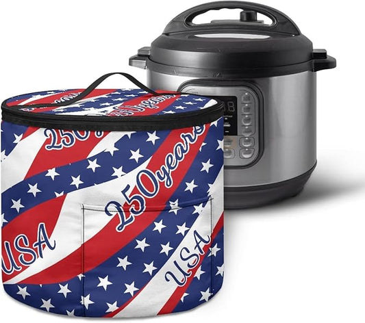 Stars and Stripes Pressure Cooker Dust Cover for America250 Zipper Clouse Slow Cooker Storage Bag Pressure Cooker Organizer Bag Insulated Carrier for 6 Qt Pressure Cooker