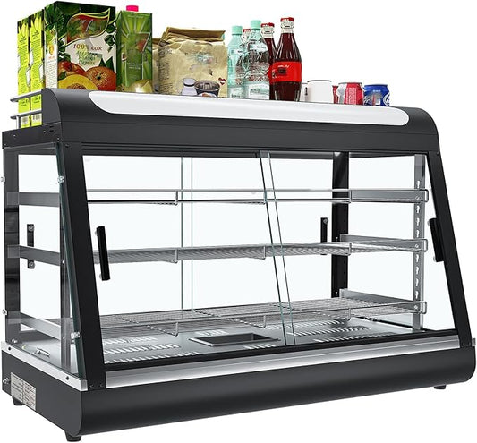 Whalefall Countertop Food Warmer with top Holder, 35 inch Commercial Food Warming Cabinet, tri-Color Lighting, w/Thermometer and Adjustable Thermostat for Cafeteria Kitchens Restaurants